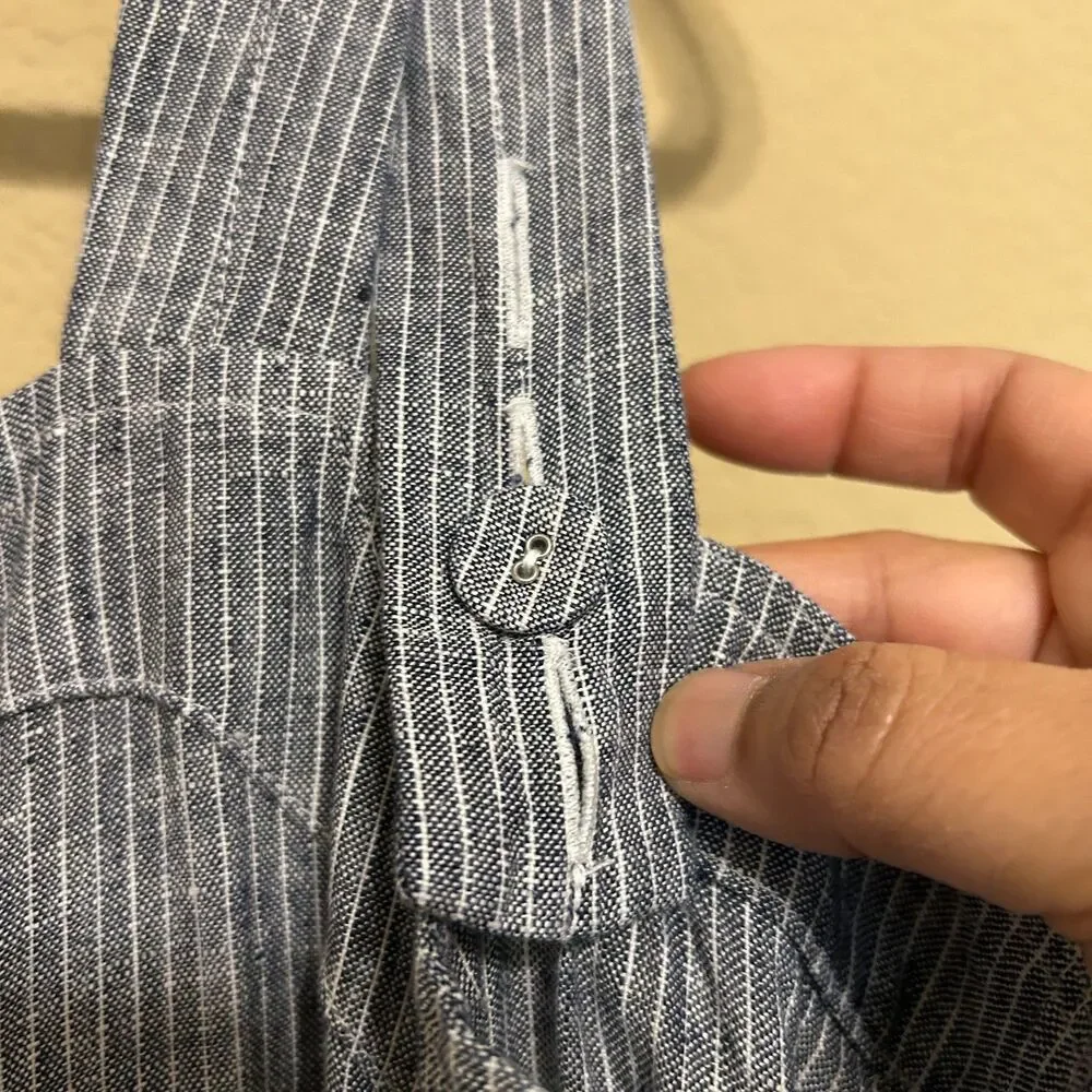 Everlane 100% Linen Jumpsuit Womens Size 2 Blue White Railroad Stripe Wide Leg